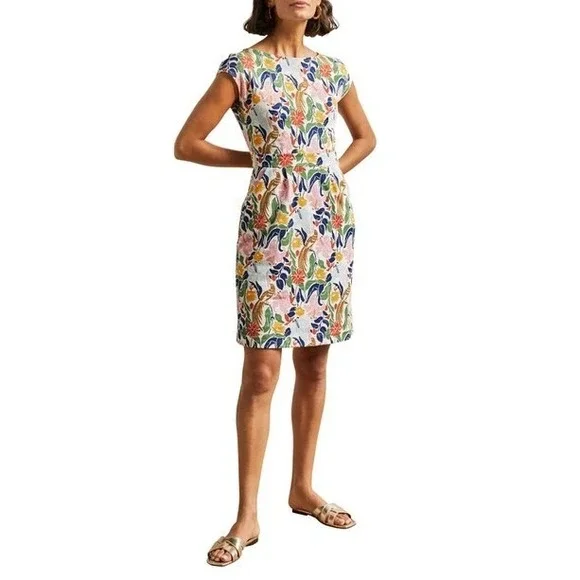 Boden Florrie Jersey Dress 14L Ivory Bird Floral NWT Pockets Resort Chic - Picture 1 of 9